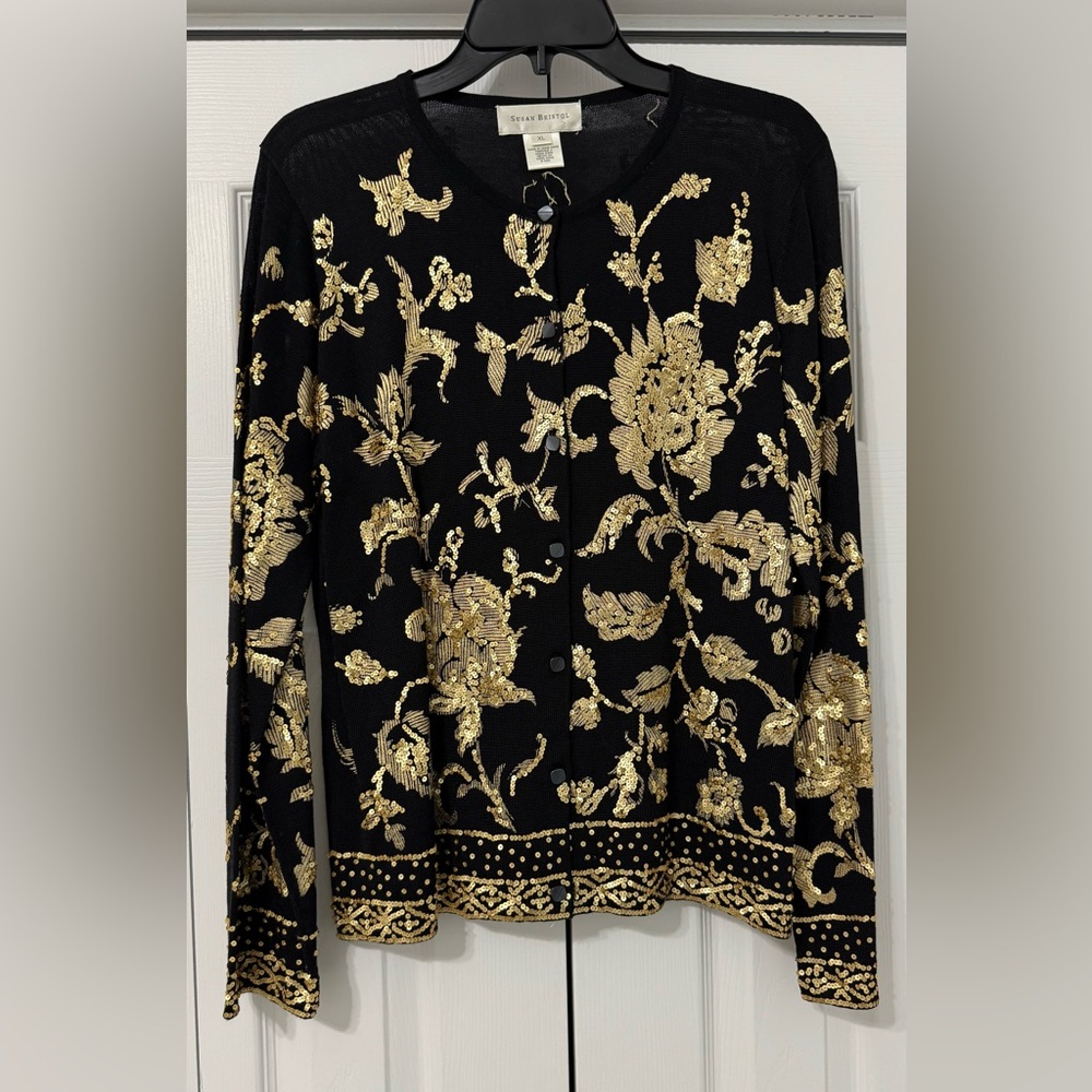 Susan Bristol Black and Gold Sequined Cardigan
